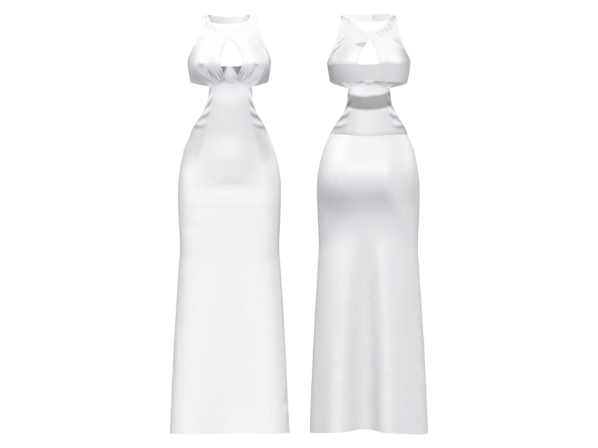 Front Open Maxi Dress Low-poly 3D model_3