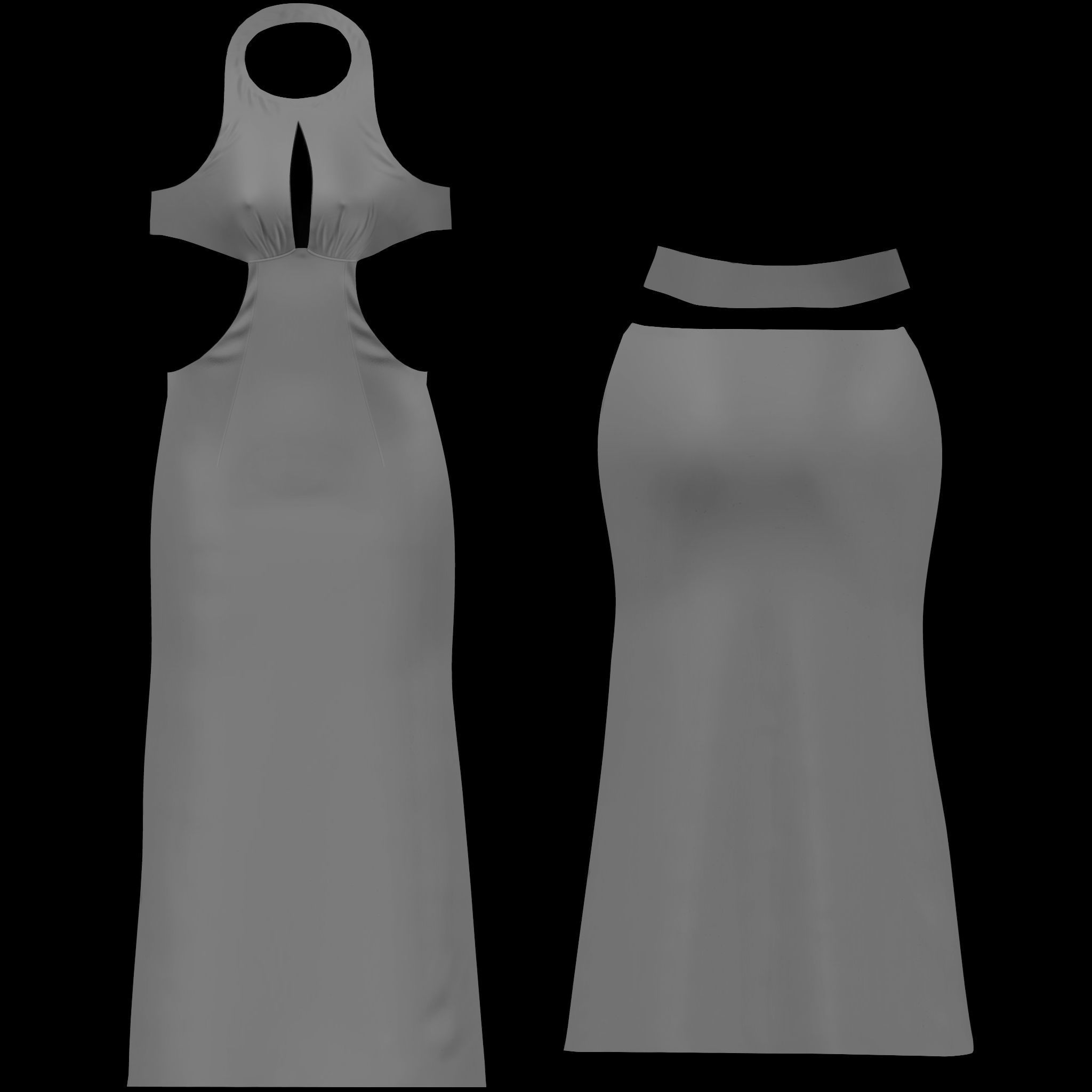 Front Open Maxi Dress Low-poly 3D model_8