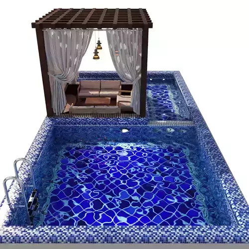 Pool with wooden gazebo