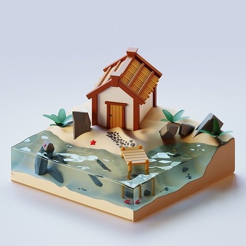 House Beach Low-poly 3D model
