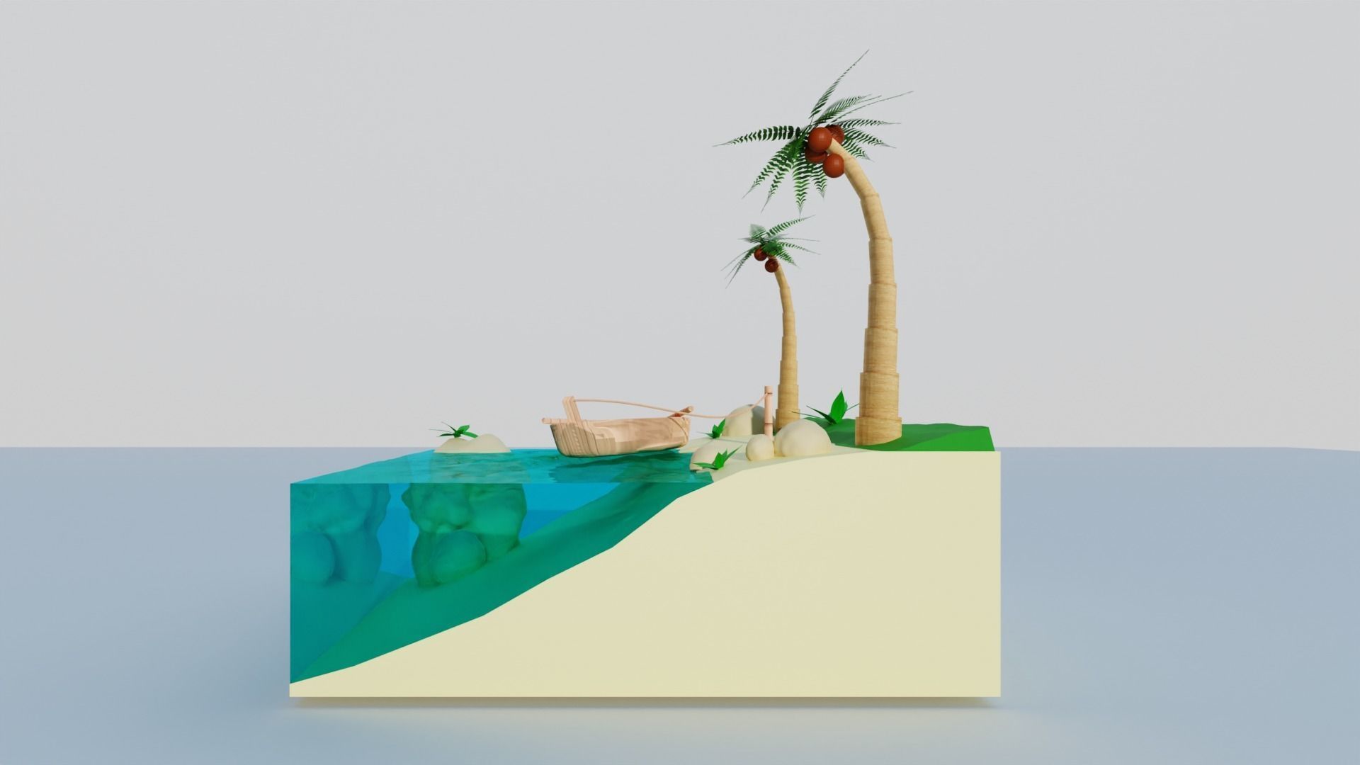 A boat in the tropics tied to the shore 3D model_2
