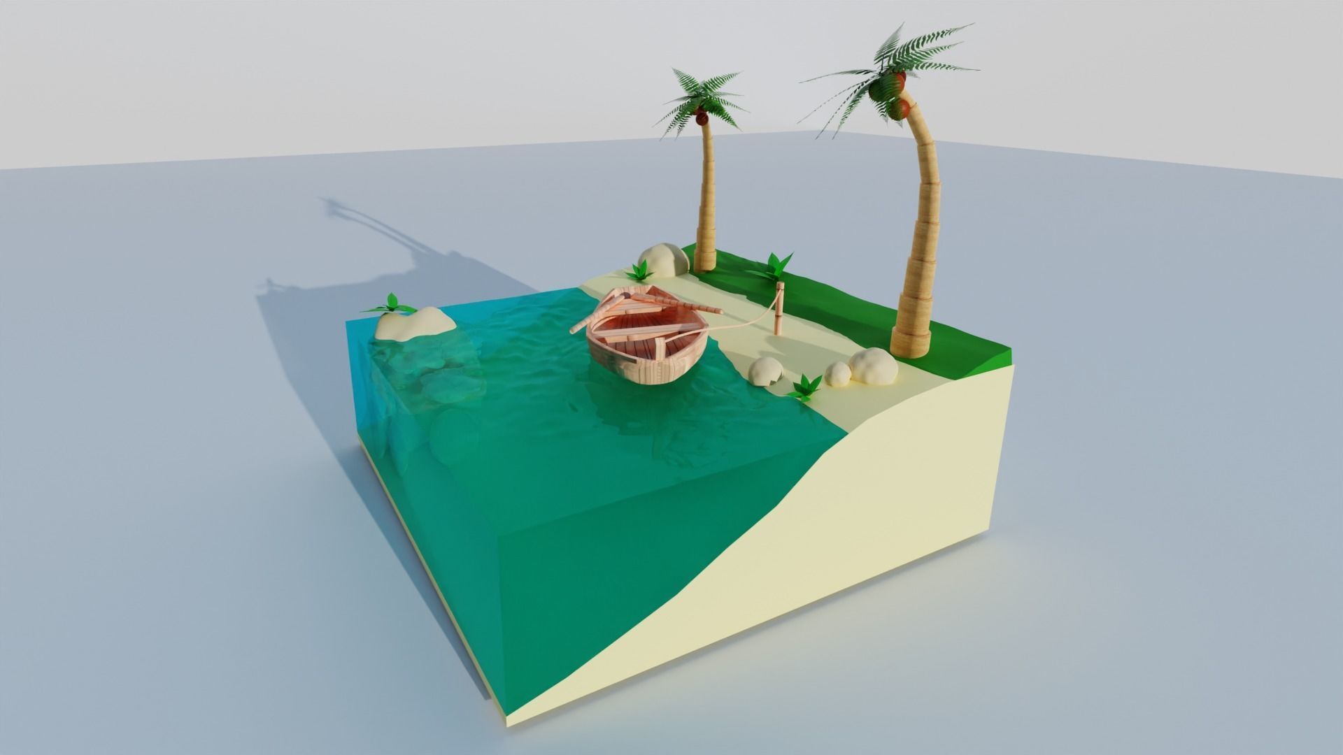 A boat in the tropics tied to the shore 3D model_3