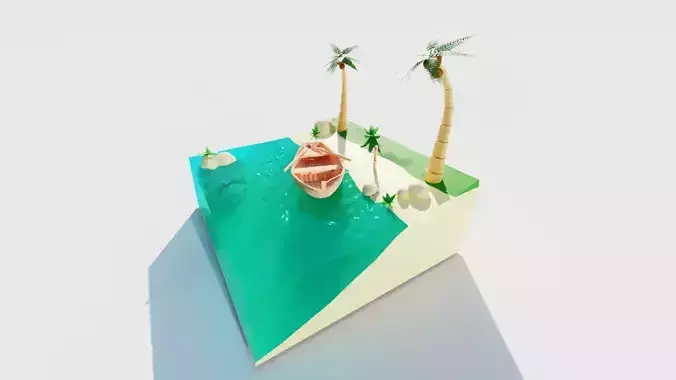 A boat in the tropics tied to the shore 3D model