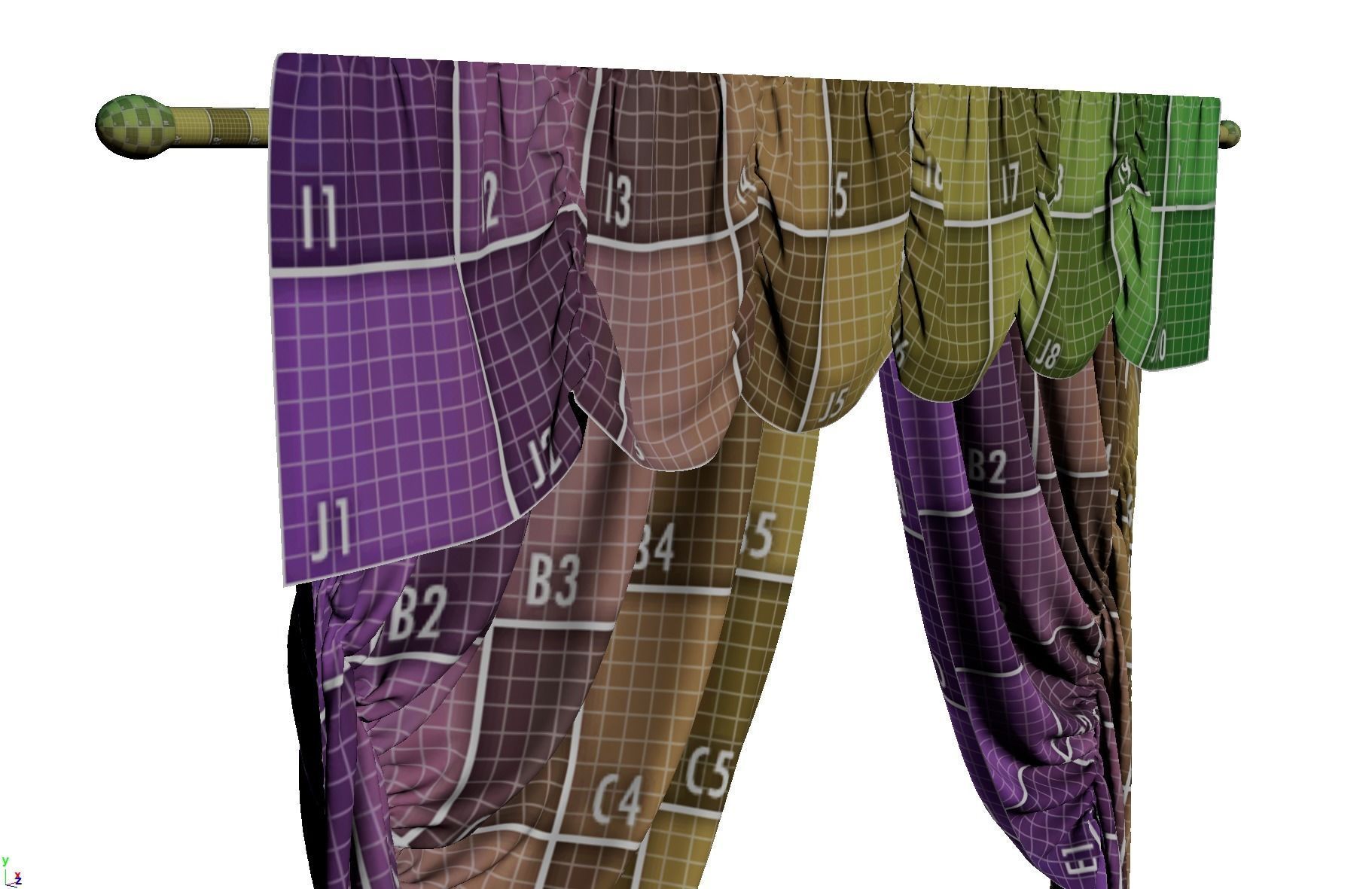 Double Curtain for two standard Windows 3D model_11