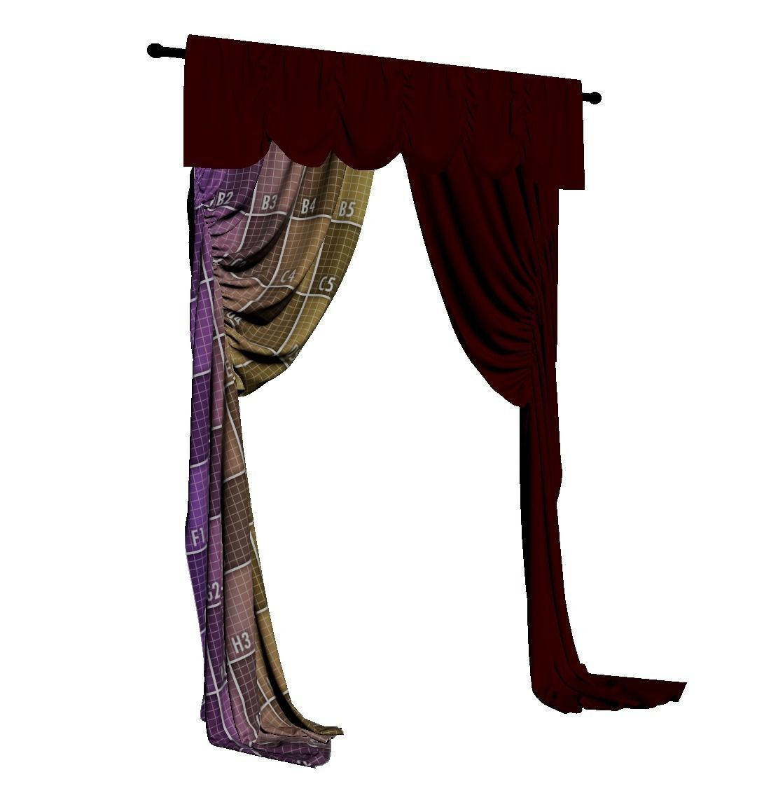 Double Curtain for two standard Windows 3D model_14