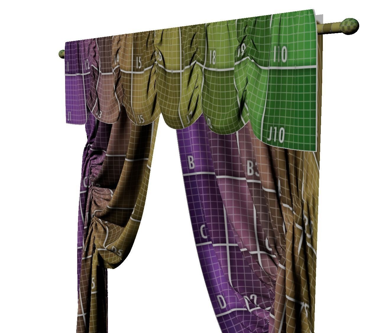 Double Curtain for two standard Windows 3D model_12