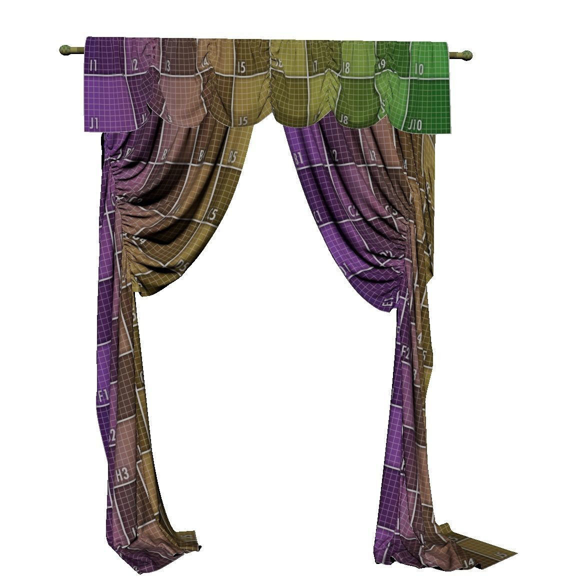 Double Curtain for two standard Windows 3D model_10