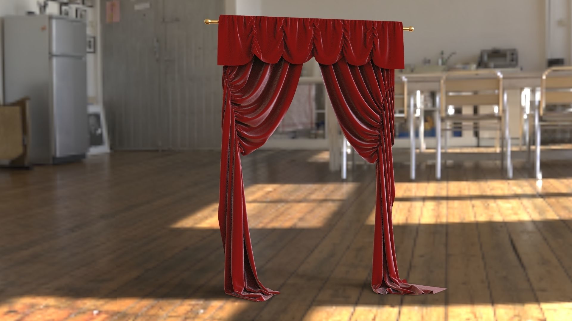 Double Curtain for two standard Windows 3D model_2