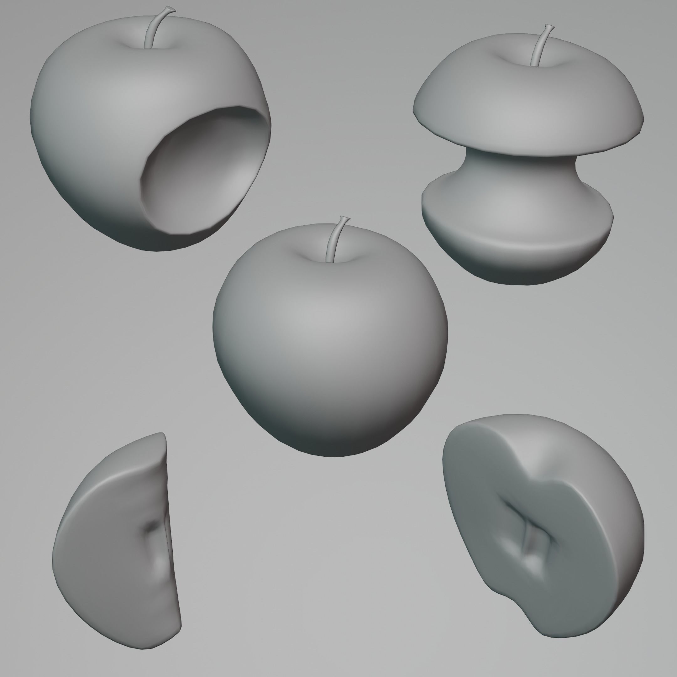 Green Apple Model Set Low-poly 3D model_8