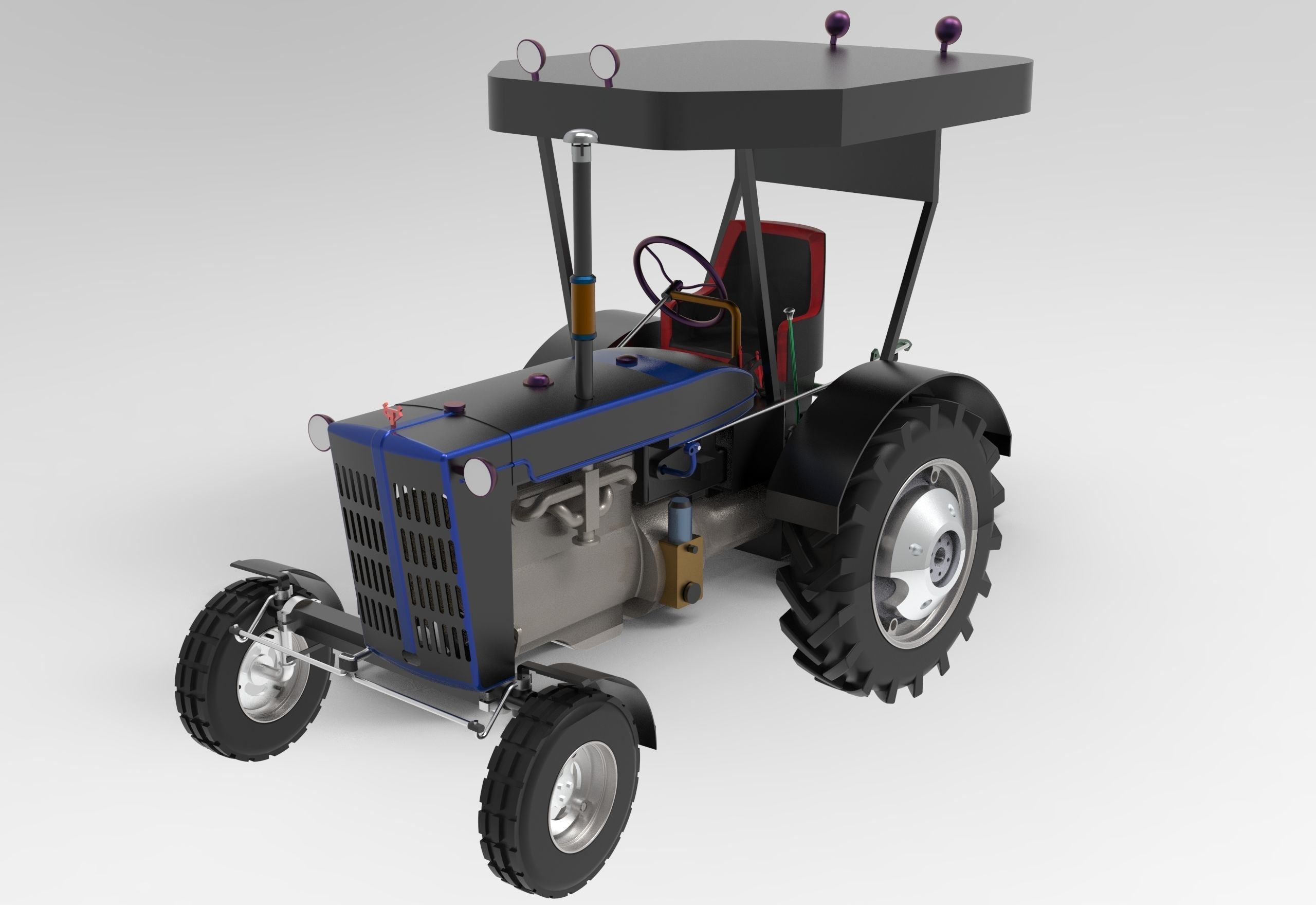 Vintage Tractor CASE Low-poly 3D model_7