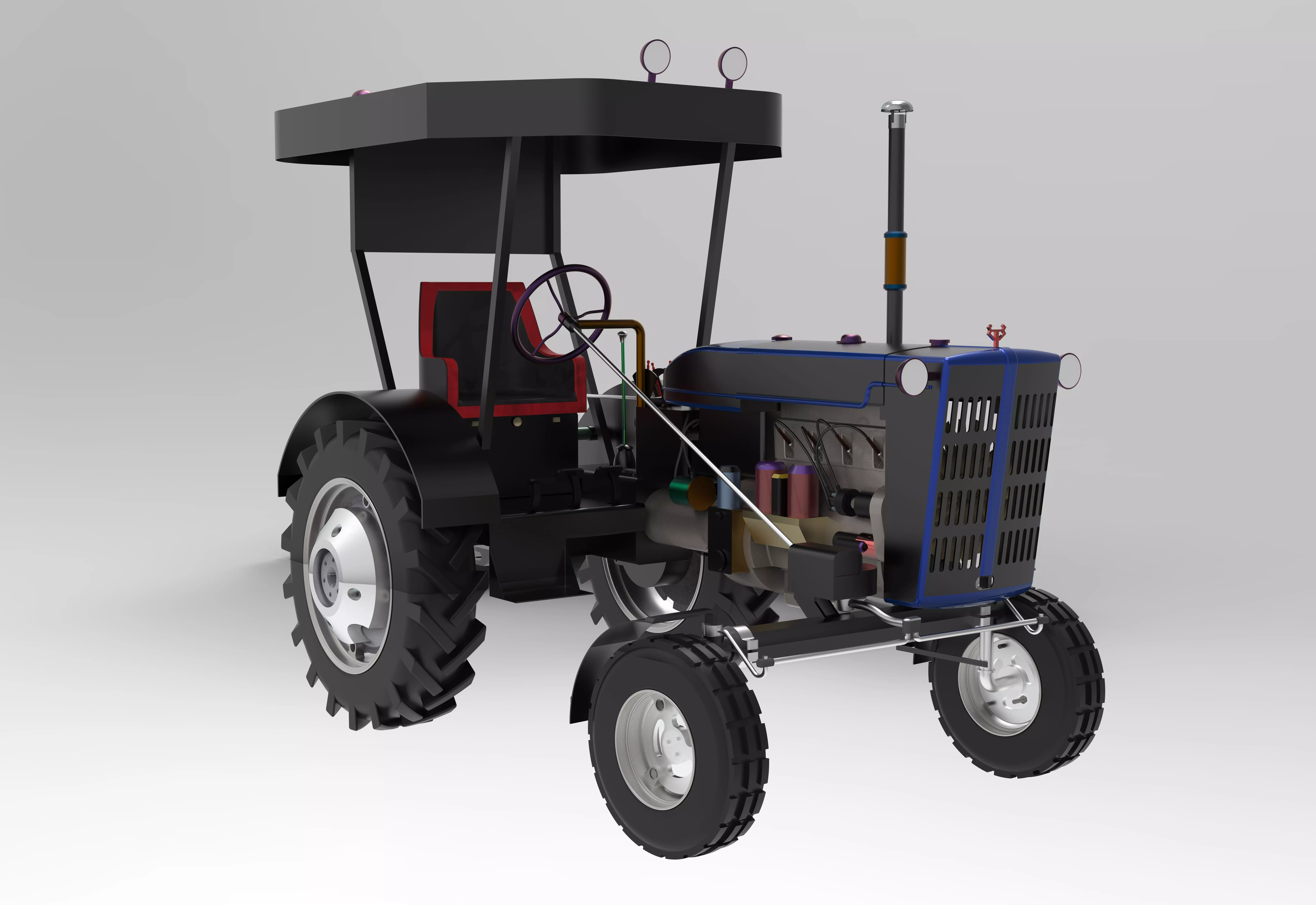 Vintage Tractor CASE Low-poly 3D model_0