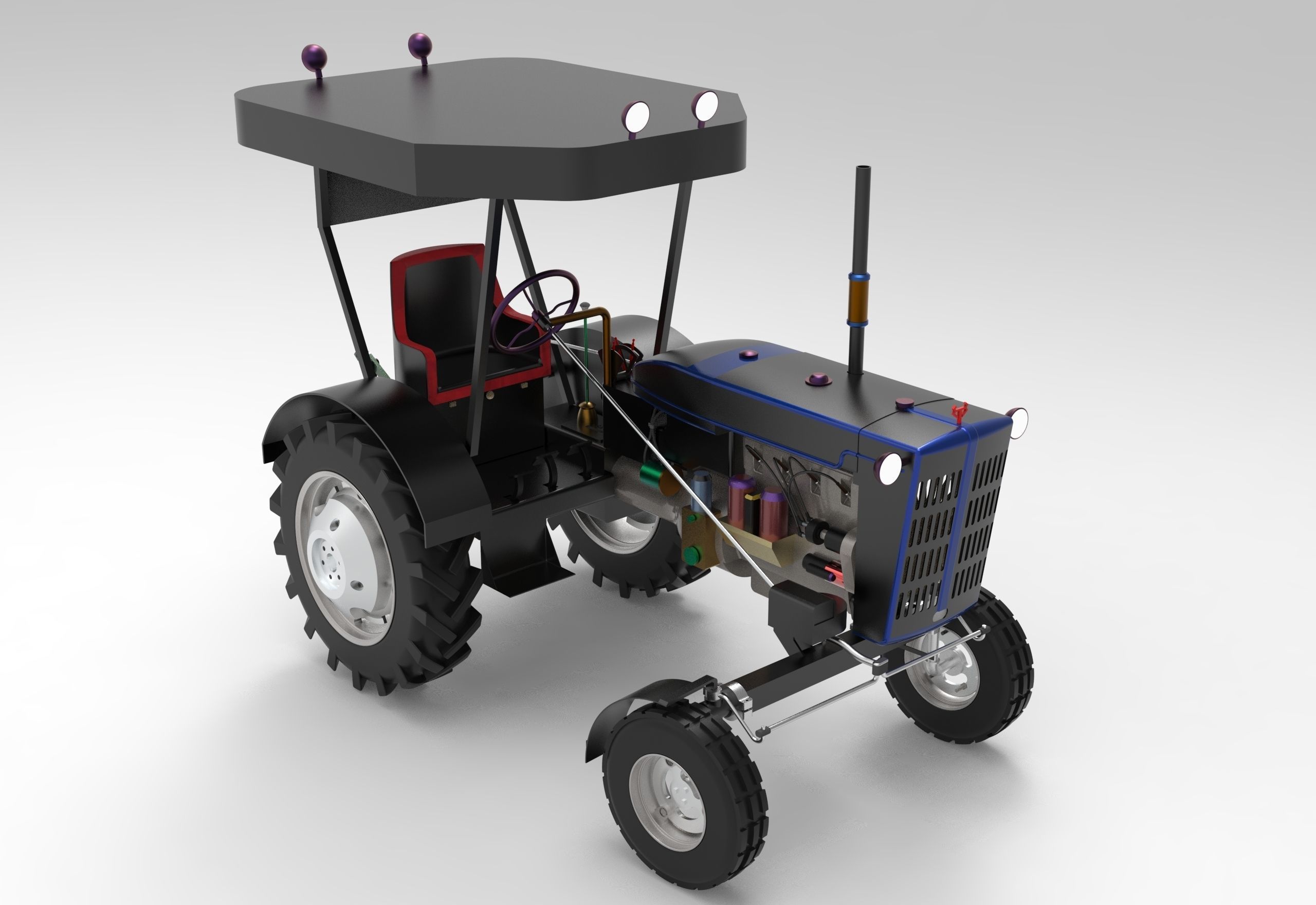 Vintage Tractor CASE Low-poly 3D model_8