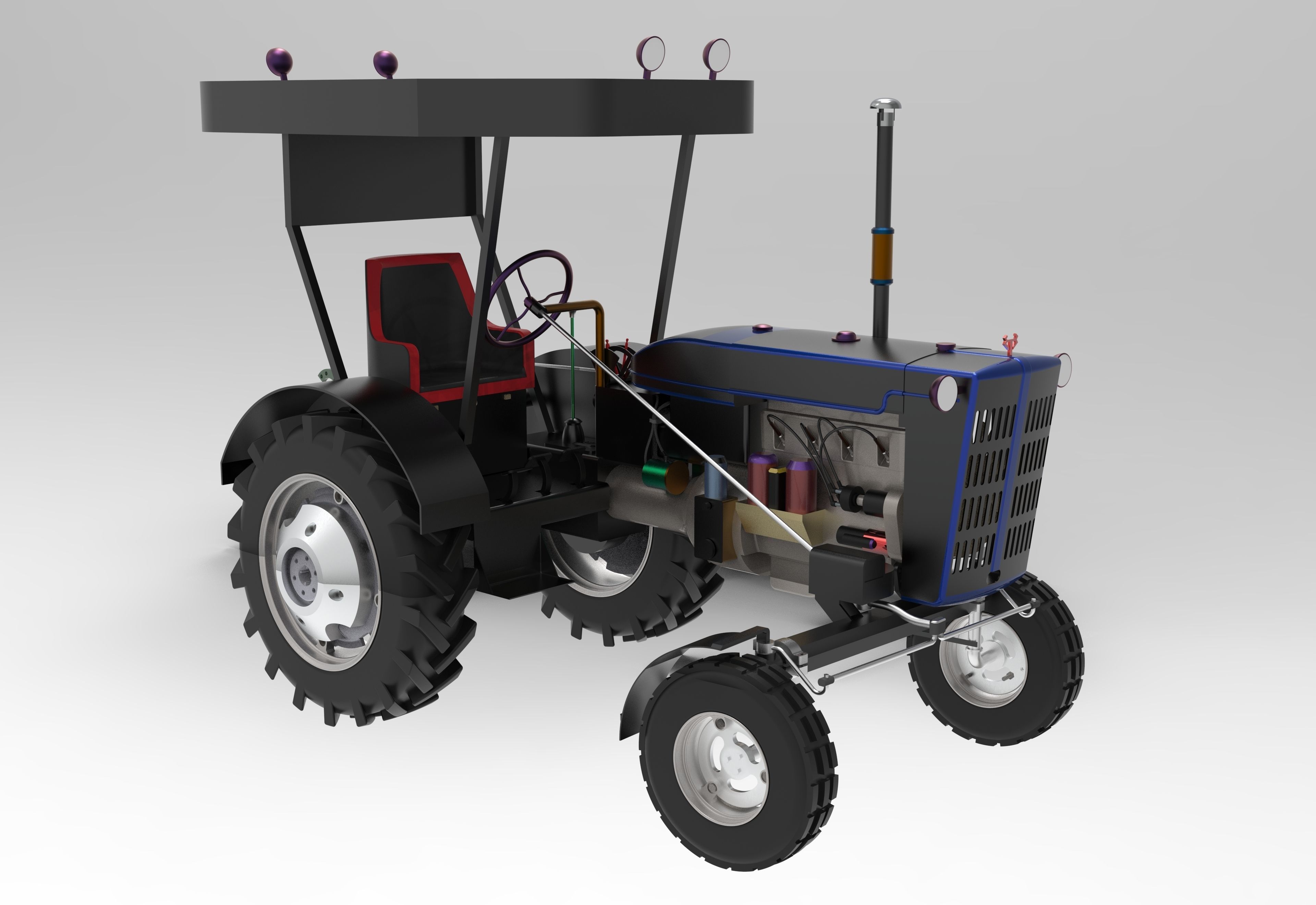 Vintage Tractor CASE Low-poly 3D model_11