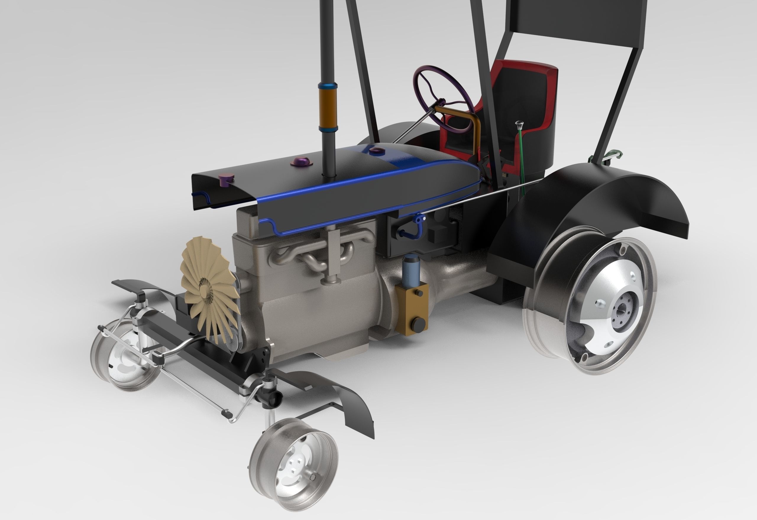 Vintage Tractor CASE Low-poly 3D model_15