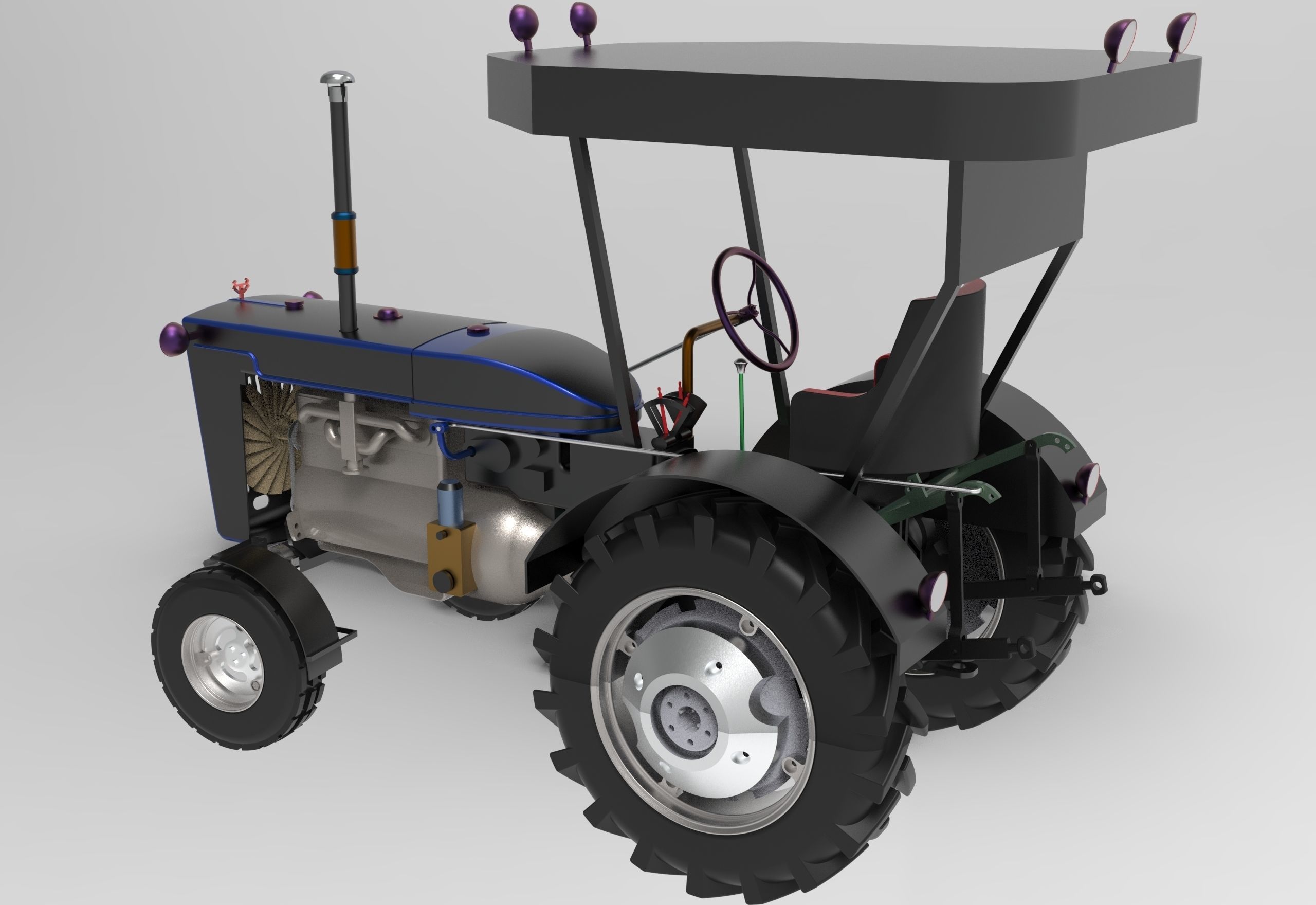 Vintage Tractor CASE Low-poly 3D model_5