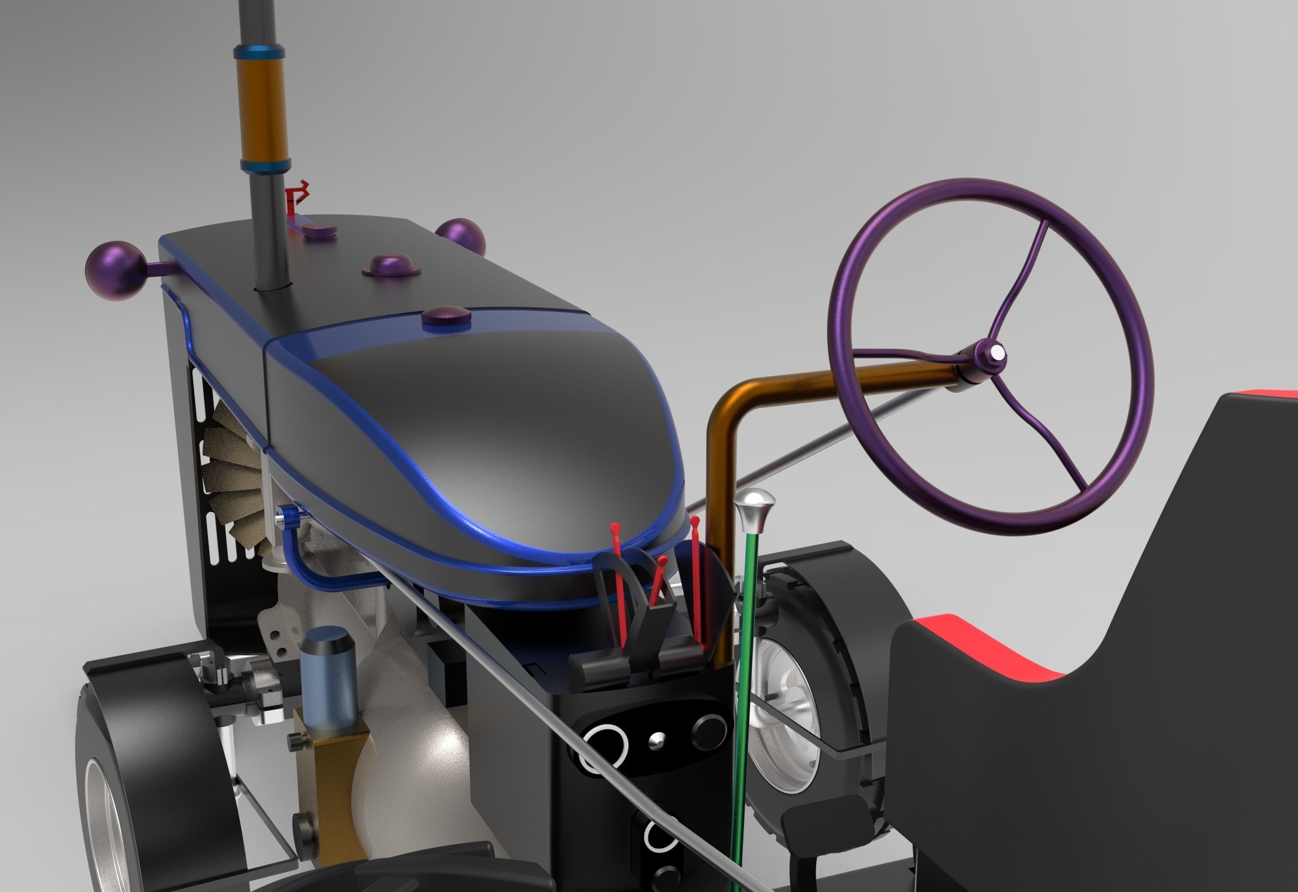 Vintage Tractor CASE Low-poly 3D model_3