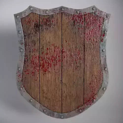 Shield wooden with blood Low-poly 3D model