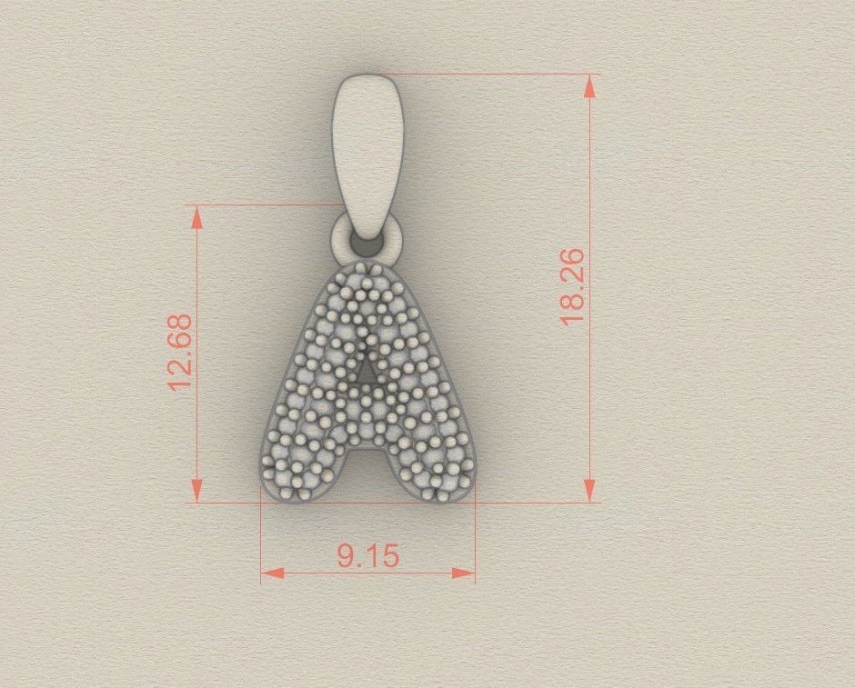 Model 518 Camber Initial A Letter Diamond Pendant 3D print model_7