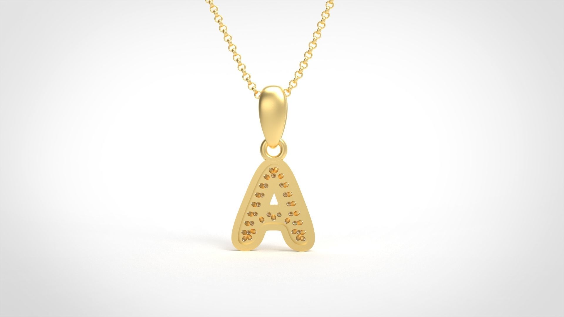Model 518 Camber Initial A Letter Diamond Pendant 3D print model_4