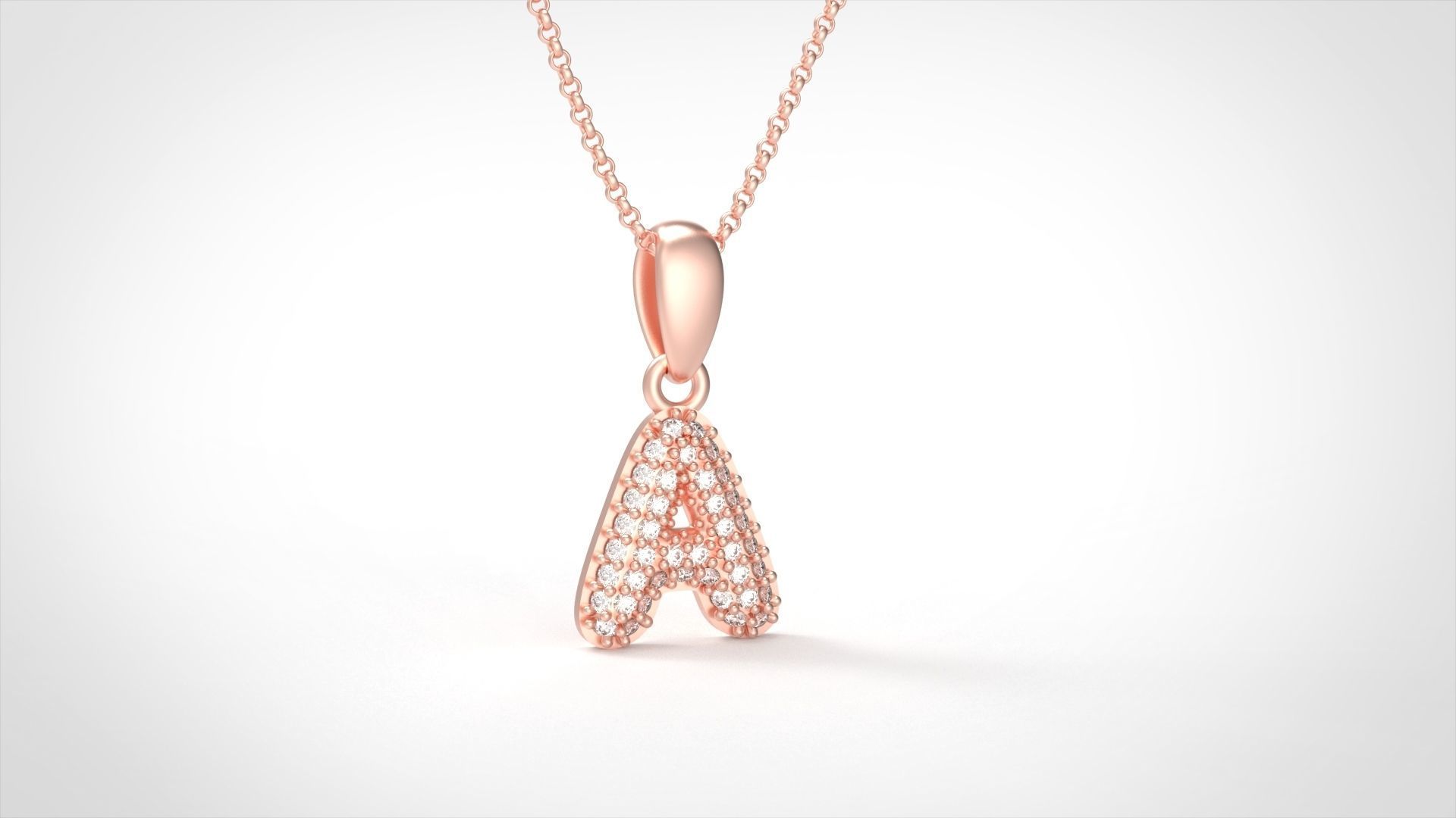 Model 518 Camber Initial A Letter Diamond Pendant 3D print model_6
