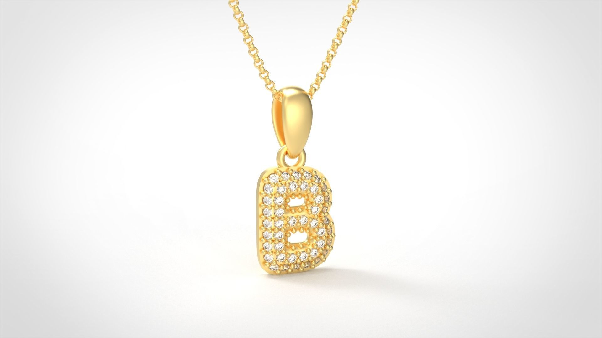 Model 519 Camber Initial B Letter Diamond Pendant 3D print model_2