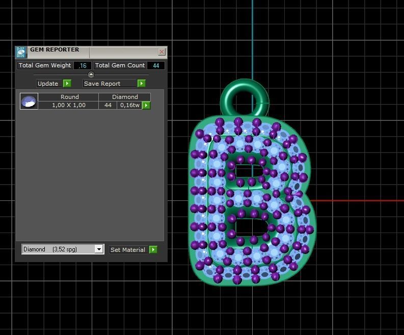 Model 519 Camber Initial B Letter Diamond Pendant 3D print model_12