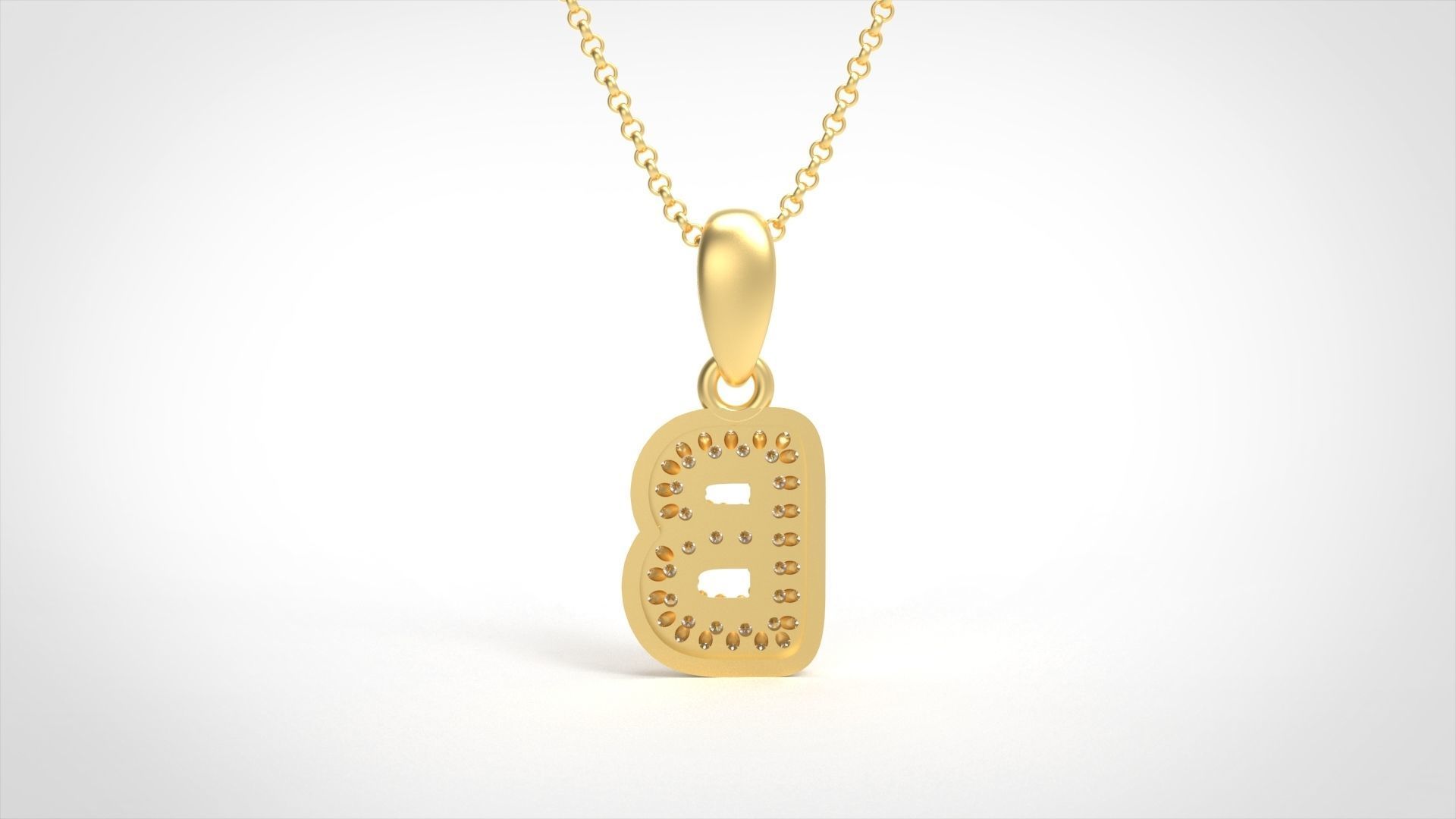 Model 519 Camber Initial B Letter Diamond Pendant 3D print model_4