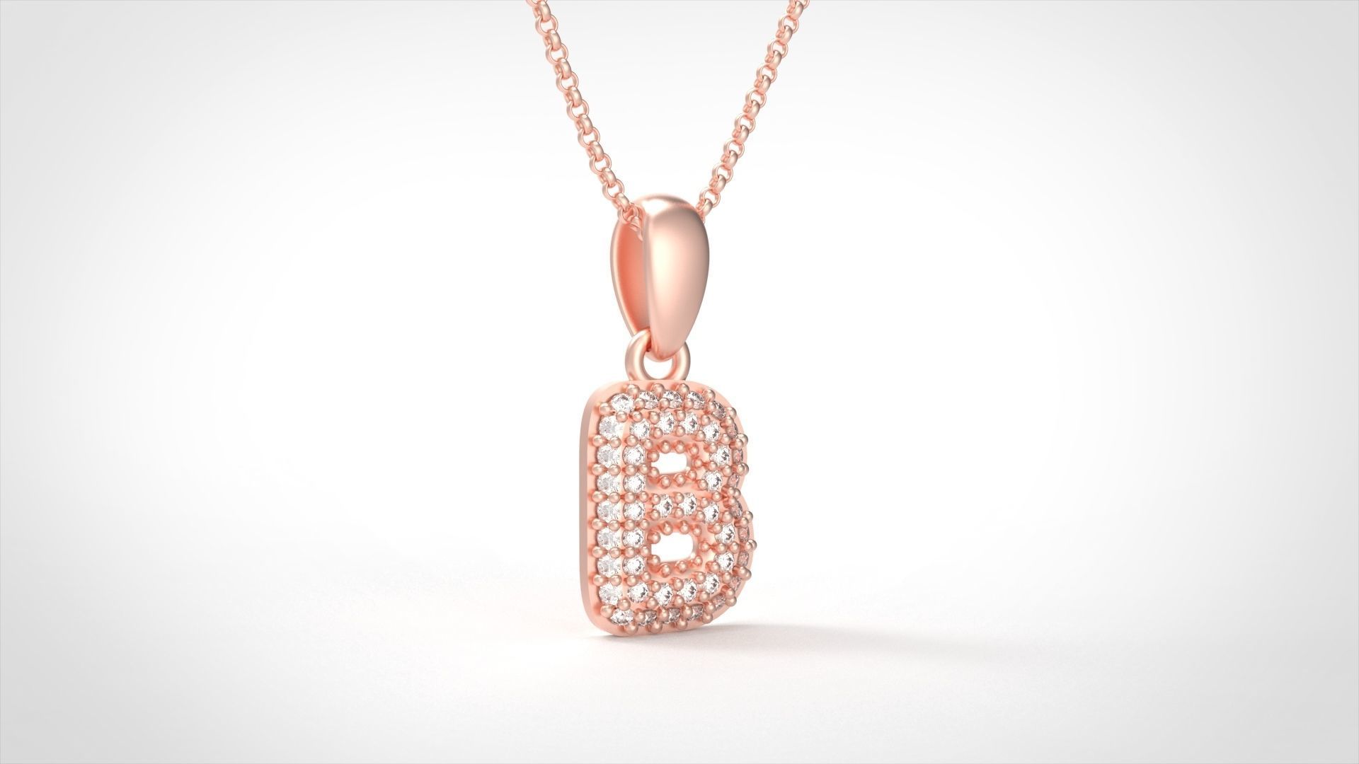 Model 519 Camber Initial B Letter Diamond Pendant 3D print model_6