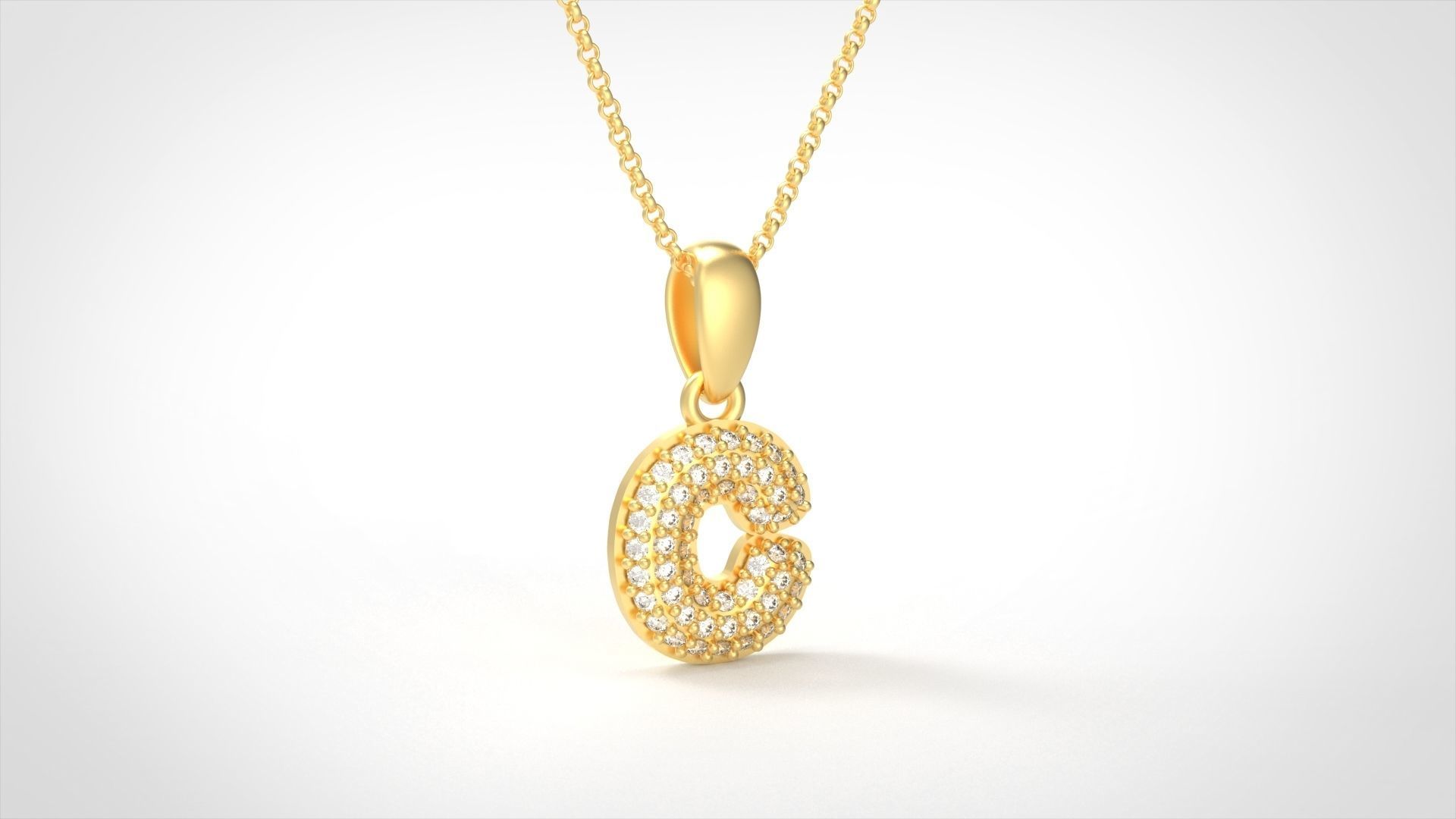 Model 520 Camber Initial C Letter Diamond Pendant 3D print model_2