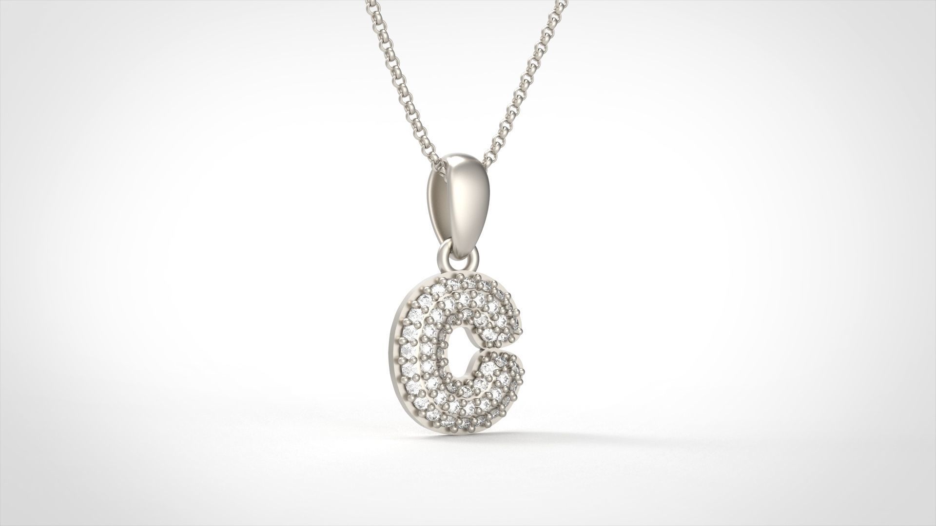 Model 520 Camber Initial C Letter Diamond Pendant 3D print model_6