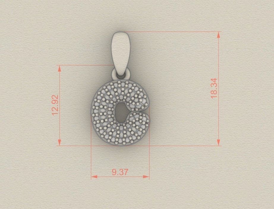 Model 520 Camber Initial C Letter Diamond Pendant 3D print model_7
