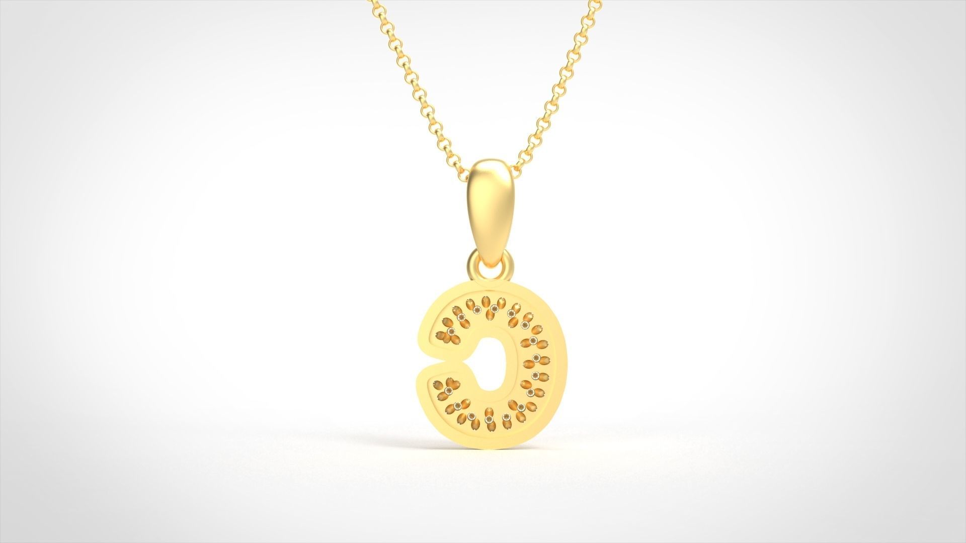 Model 520 Camber Initial C Letter Diamond Pendant 3D print model_5