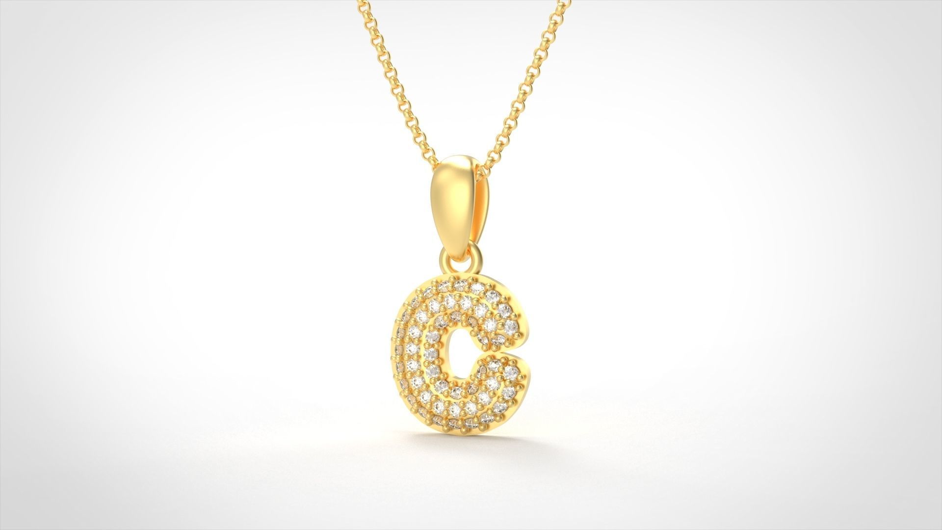 Model 520 Camber Initial C Letter Diamond Pendant 3D print model_3