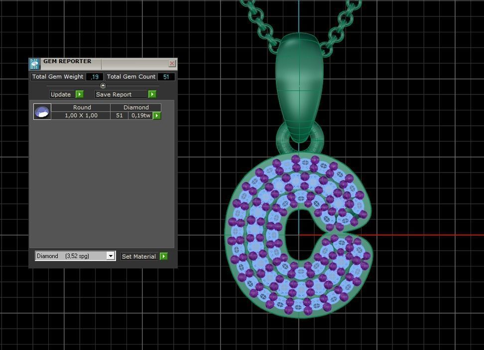 Model 520 Camber Initial C Letter Diamond Pendant 3D print model_12