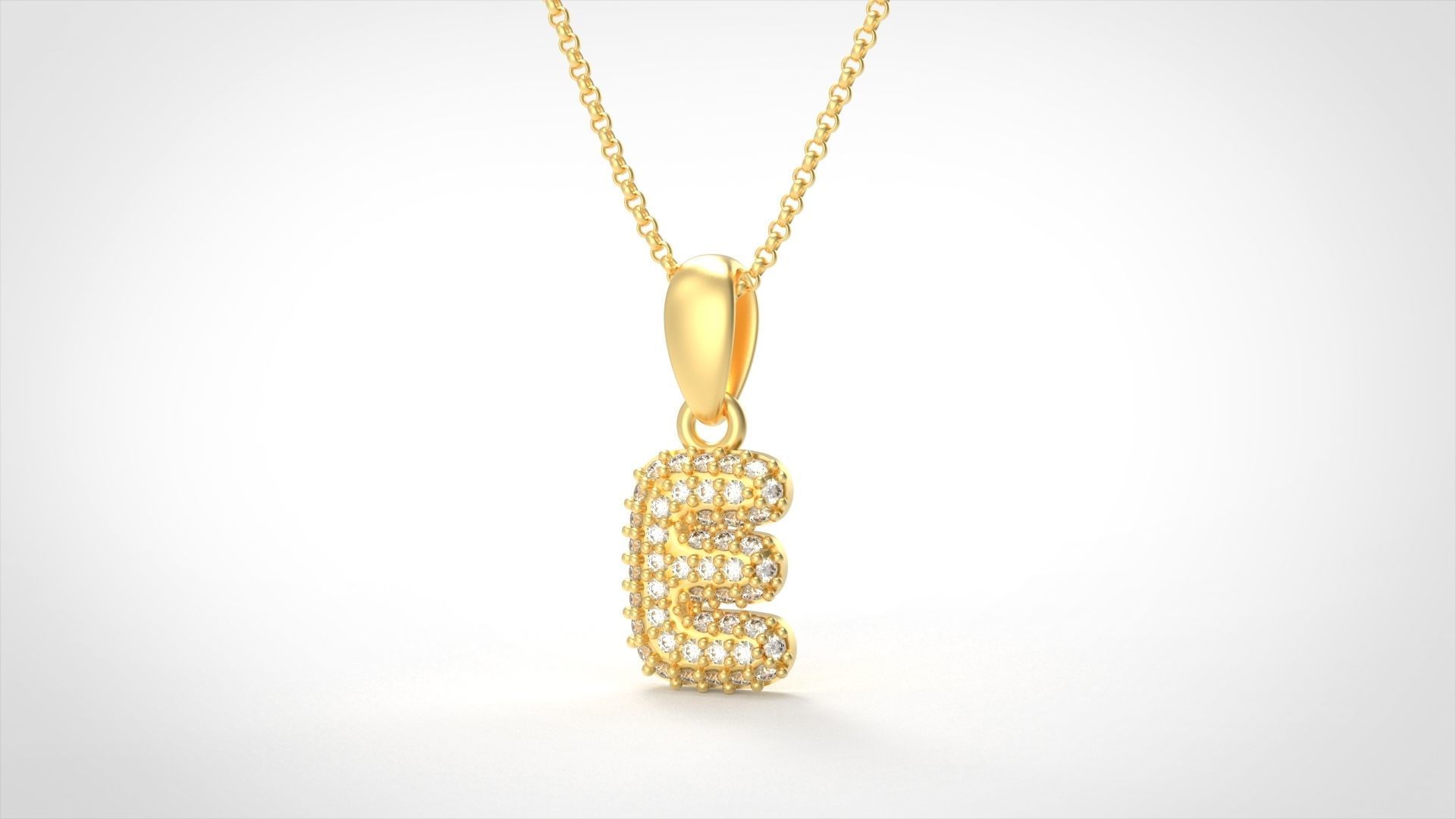 Model 522 Camber Initial E Letter Diamond Pendant 3D print model_2