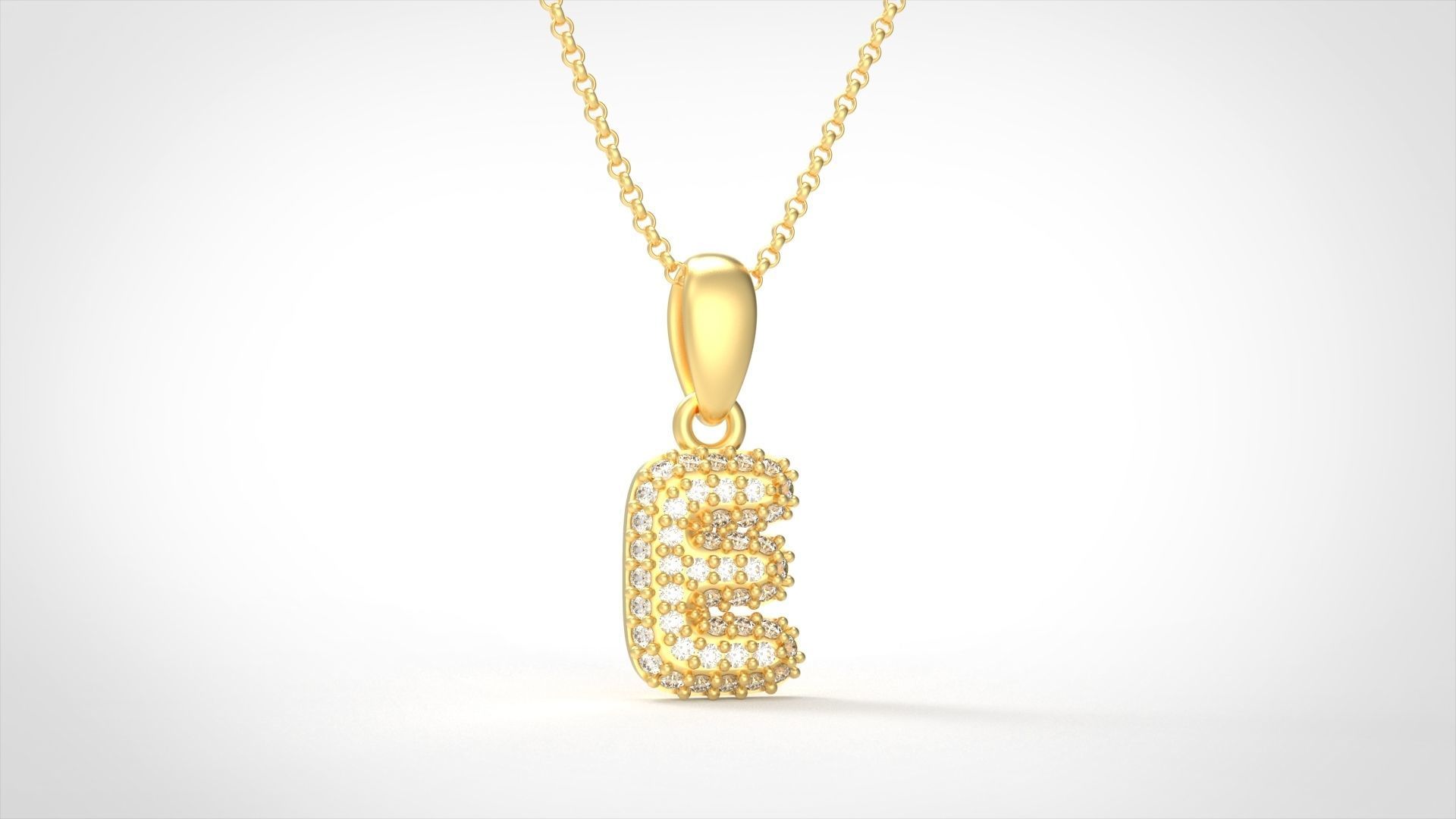 Model 522 Camber Initial E Letter Diamond Pendant 3D print model_1