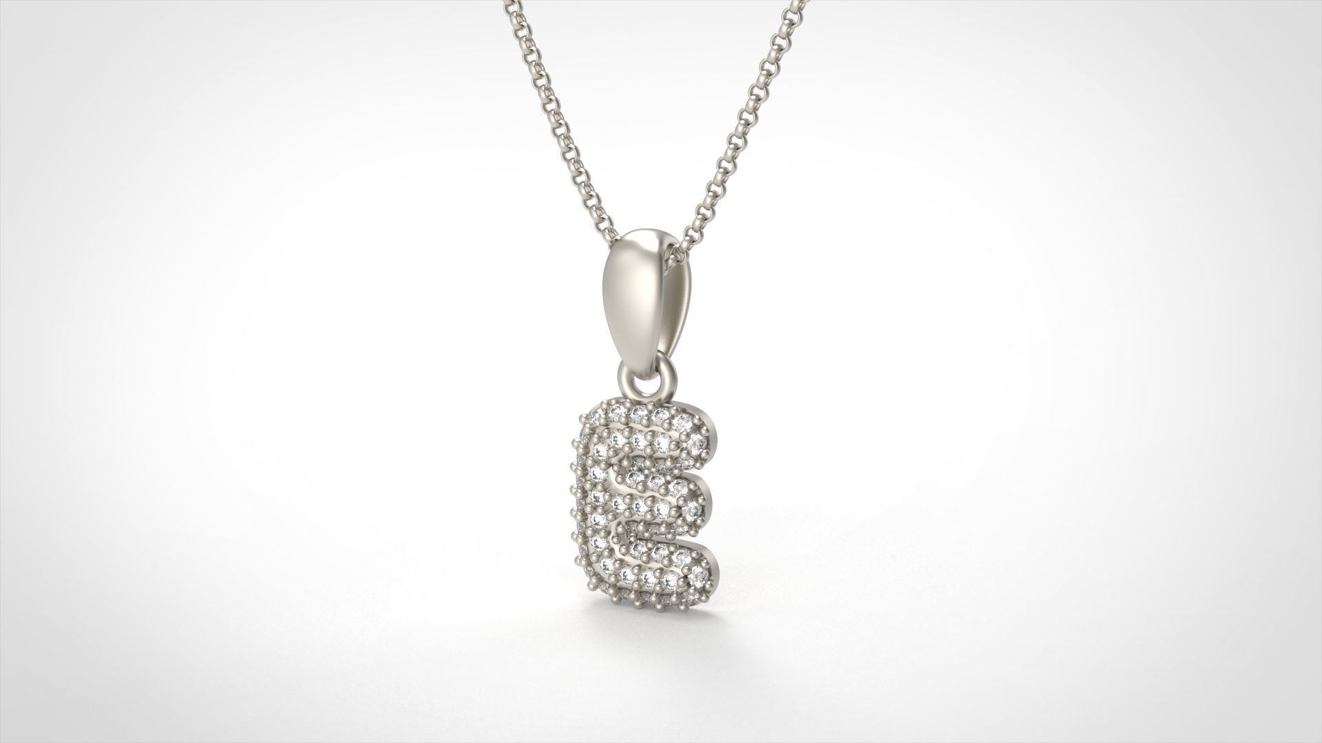 Model 522 Camber Initial E Letter Diamond Pendant 3D print model_5