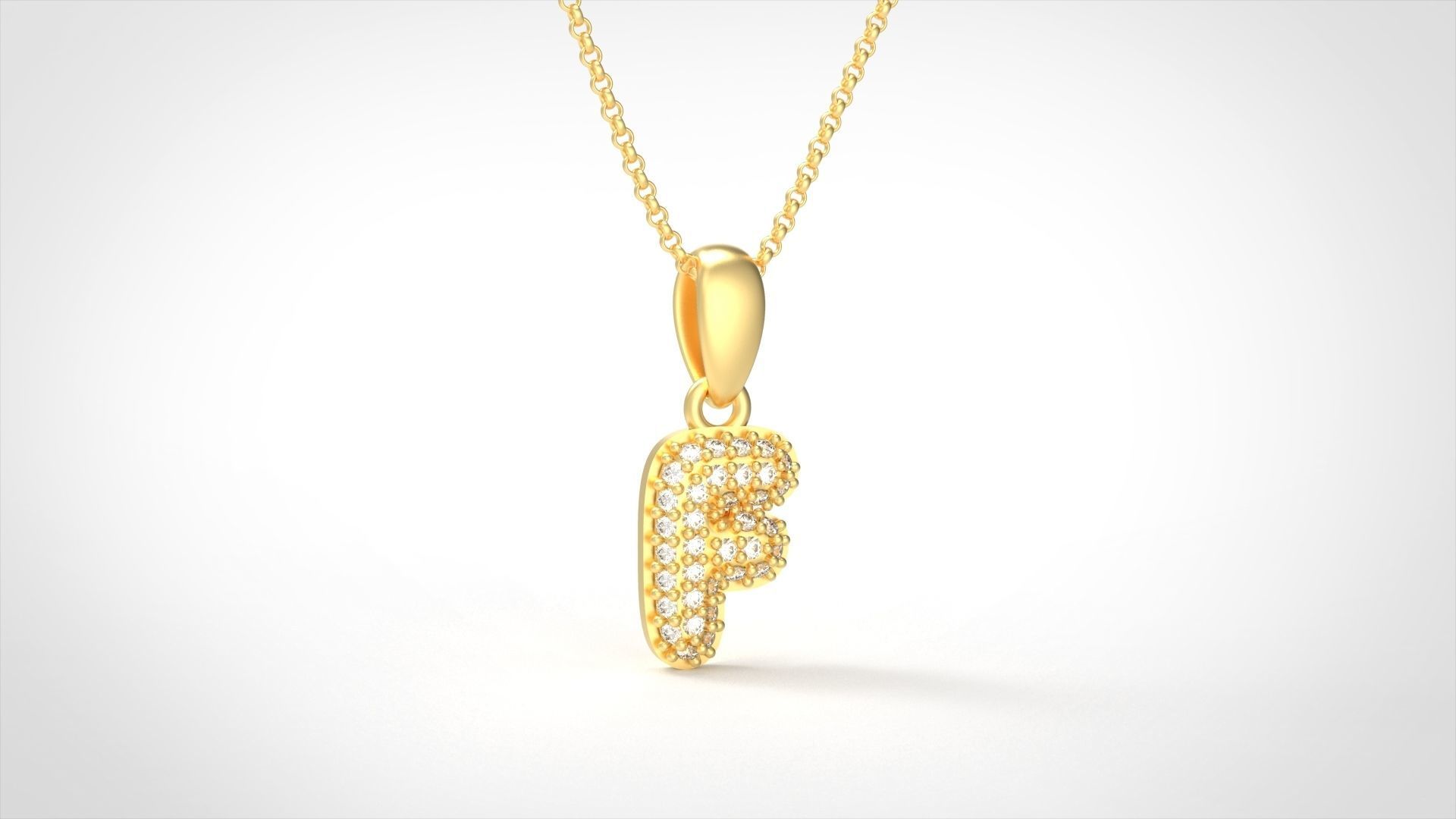 Model 523 Camber Initial F Letter Diamond Pendant 3D print model_2
