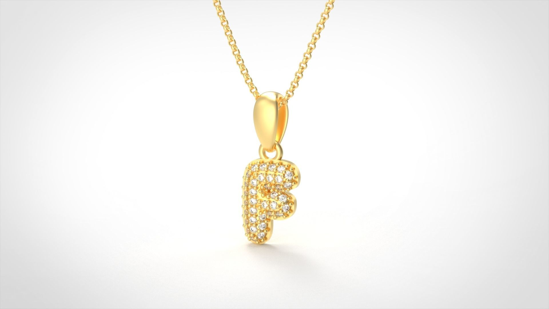 Model 523 Camber Initial F Letter Diamond Pendant 3D print model_1