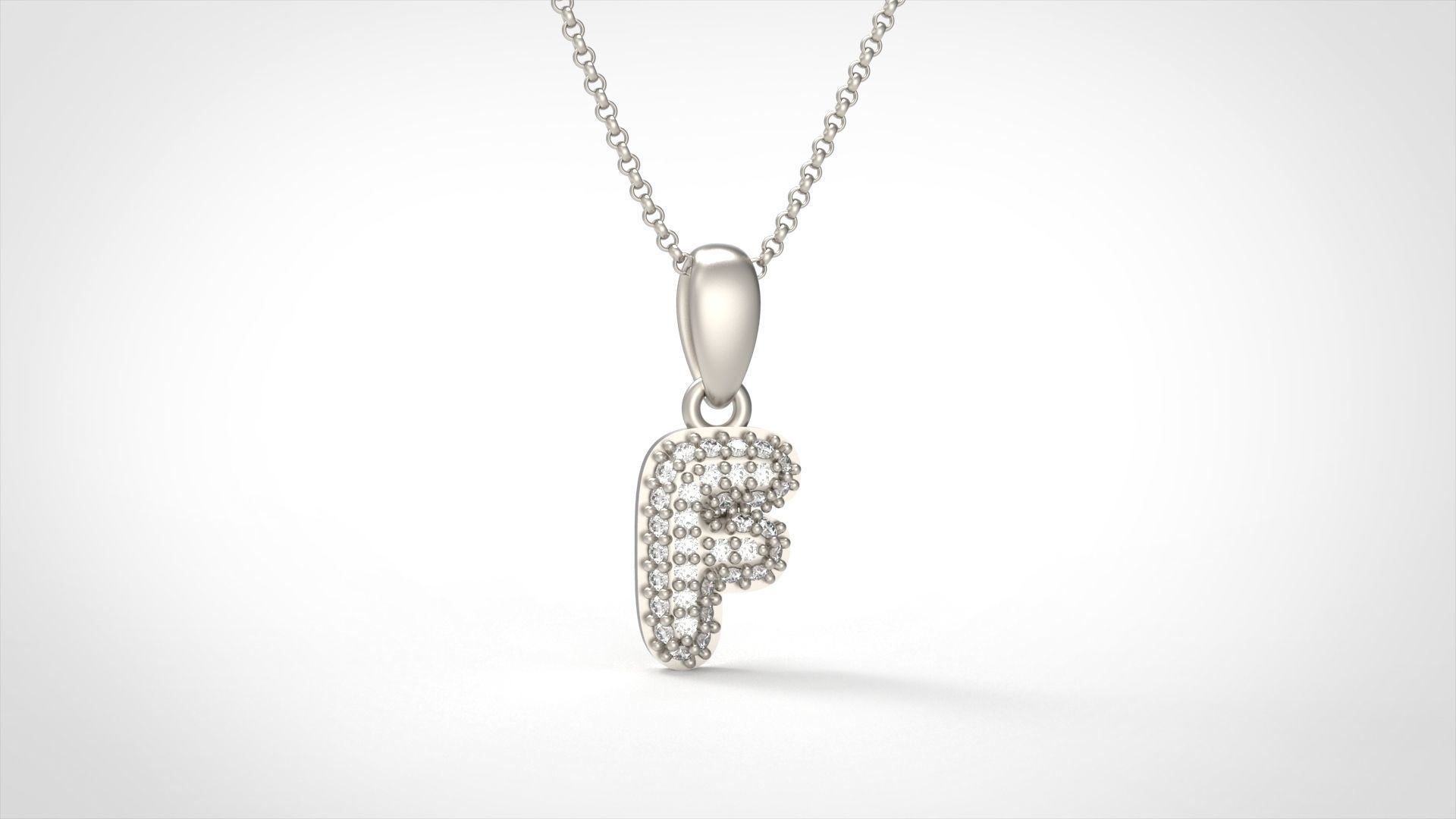 Model 523 Camber Initial F Letter Diamond Pendant 3D print model_5