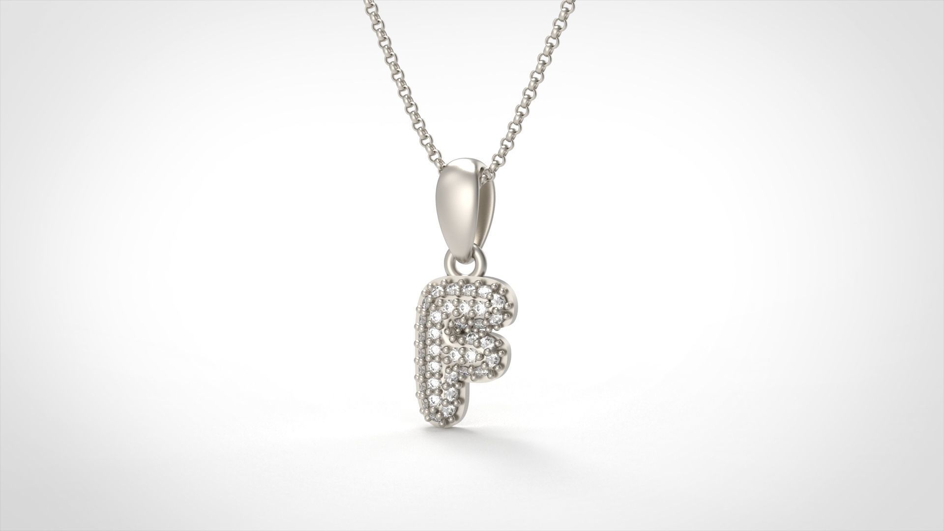 Model 523 Camber Initial F Letter Diamond Pendant 3D print model_6