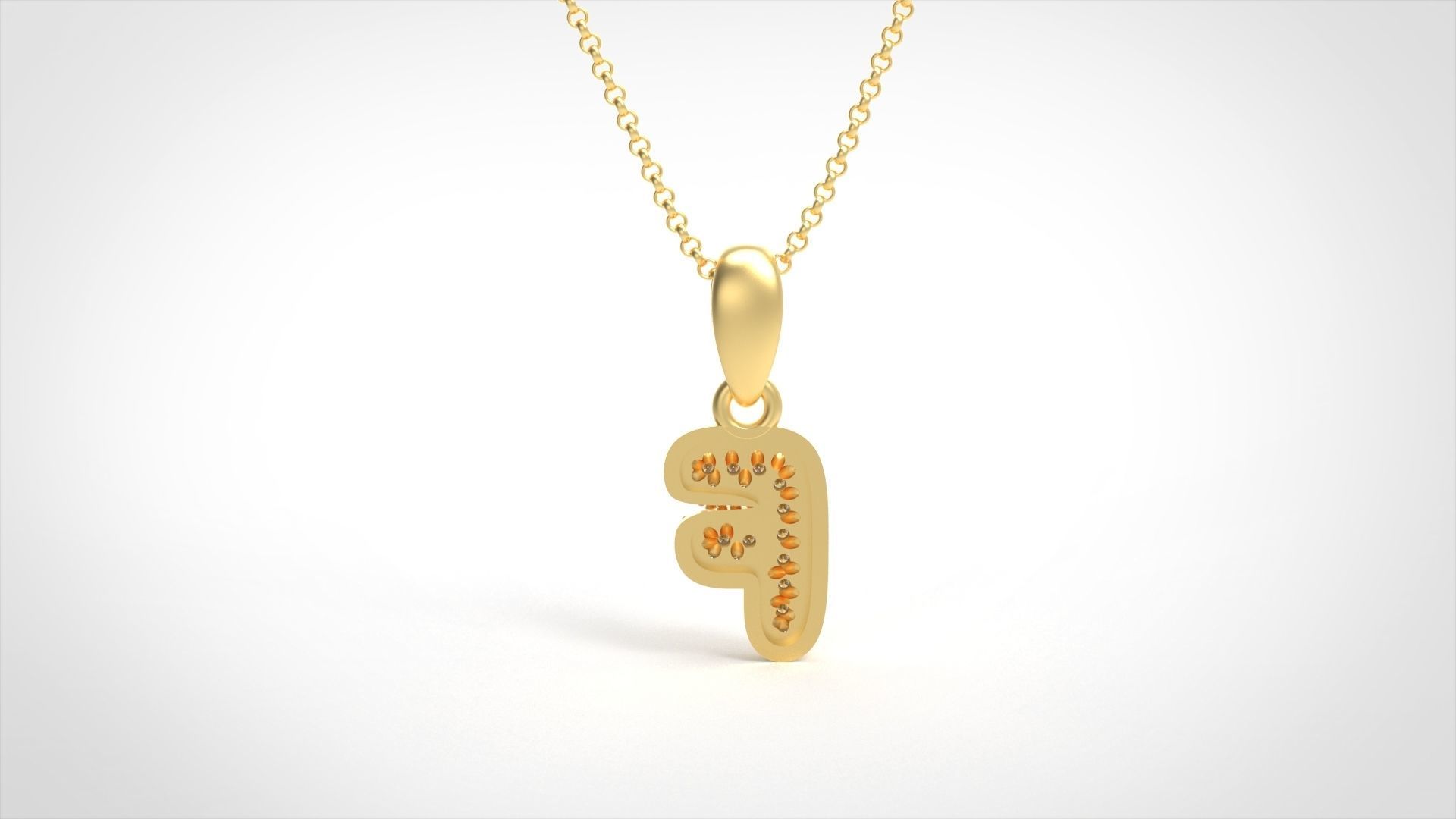 Model 523 Camber Initial F Letter Diamond Pendant 3D print model_4