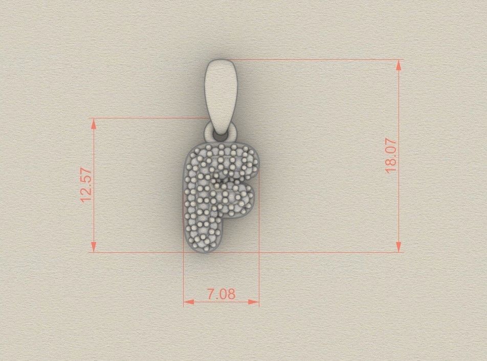 Model 523 Camber Initial F Letter Diamond Pendant 3D print model_7