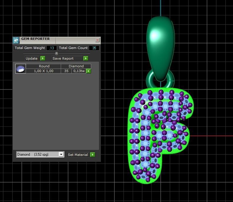 Model 523 Camber Initial F Letter Diamond Pendant 3D print model_12