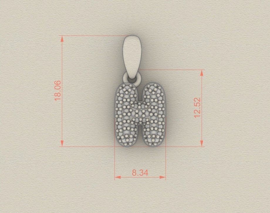 Model 525 Camber Initial H Letter Diamond Pendant 3D print model_7