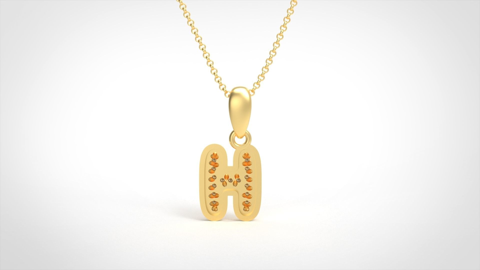 Model 525 Camber Initial H Letter Diamond Pendant 3D print model_5