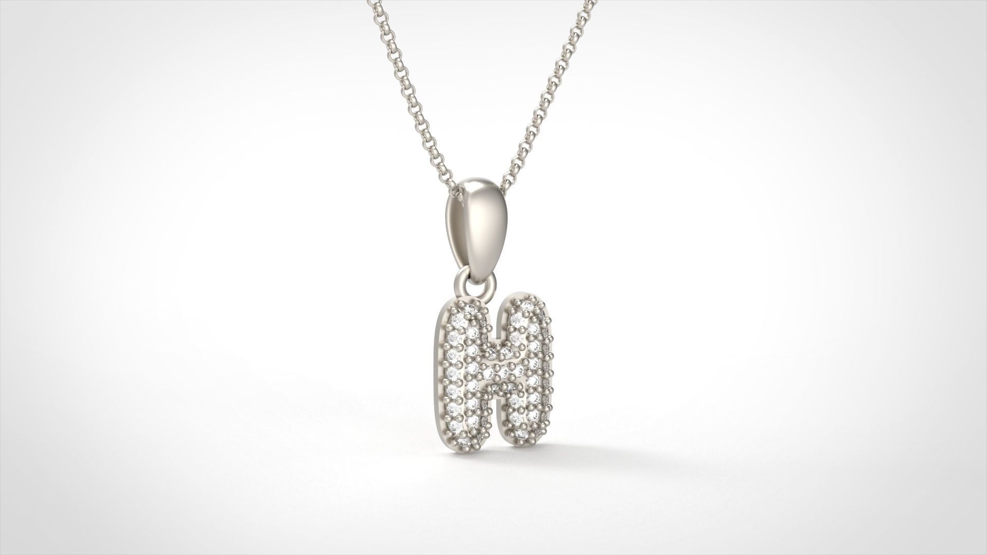 Model 525 Camber Initial H Letter Diamond Pendant 3D print model_1
