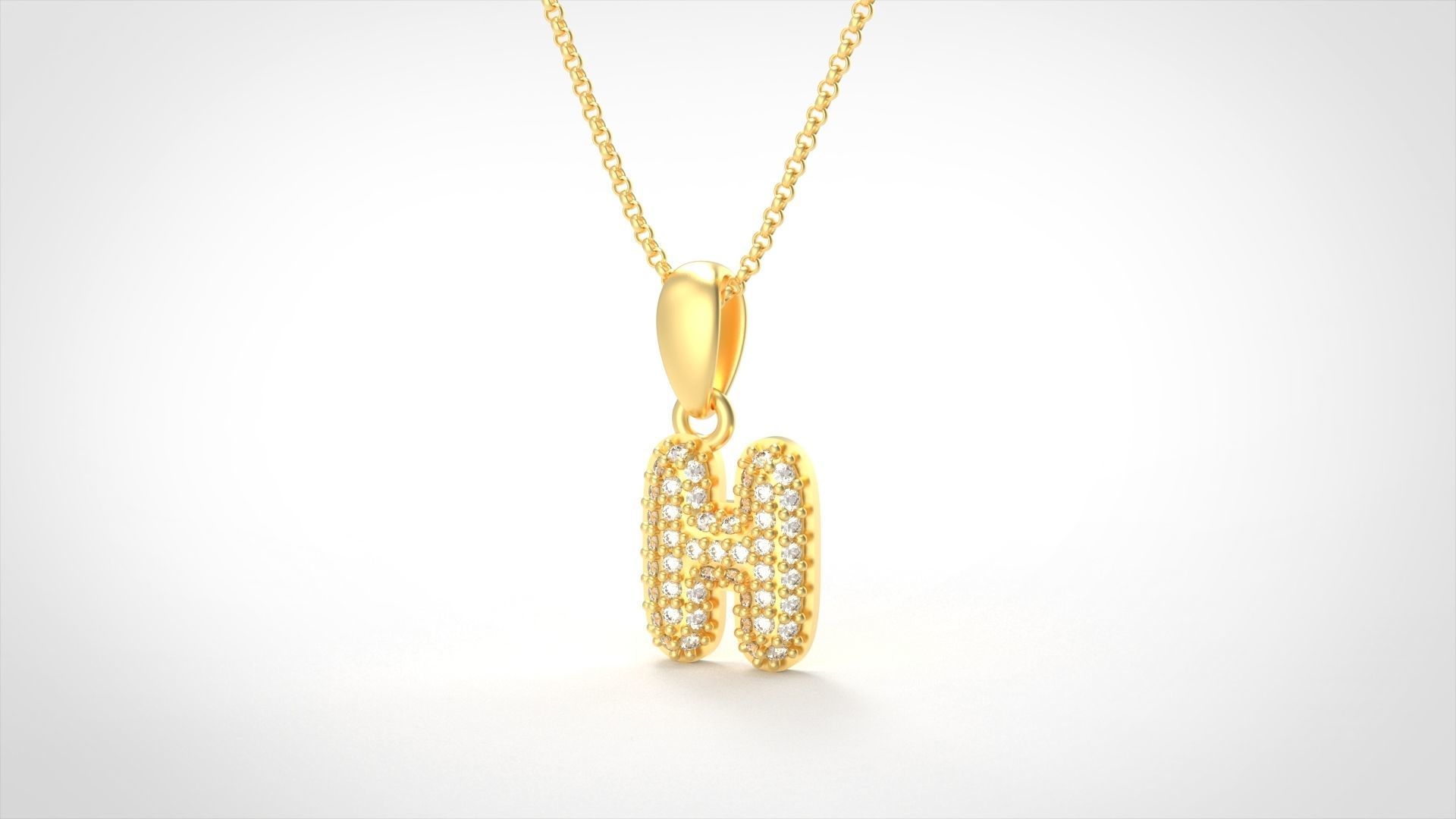 Model 525 Camber Initial H Letter Diamond Pendant 3D print model_3