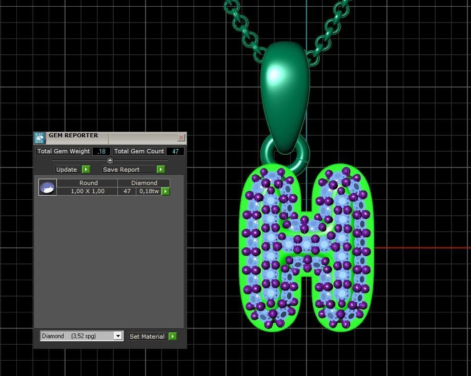 Model 525 Camber Initial H Letter Diamond Pendant 3D print model_12