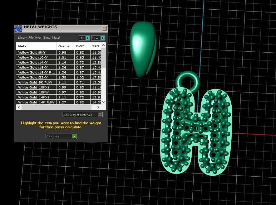 Model 525 Camber Initial H Letter Diamond Pendant 3D print model_13